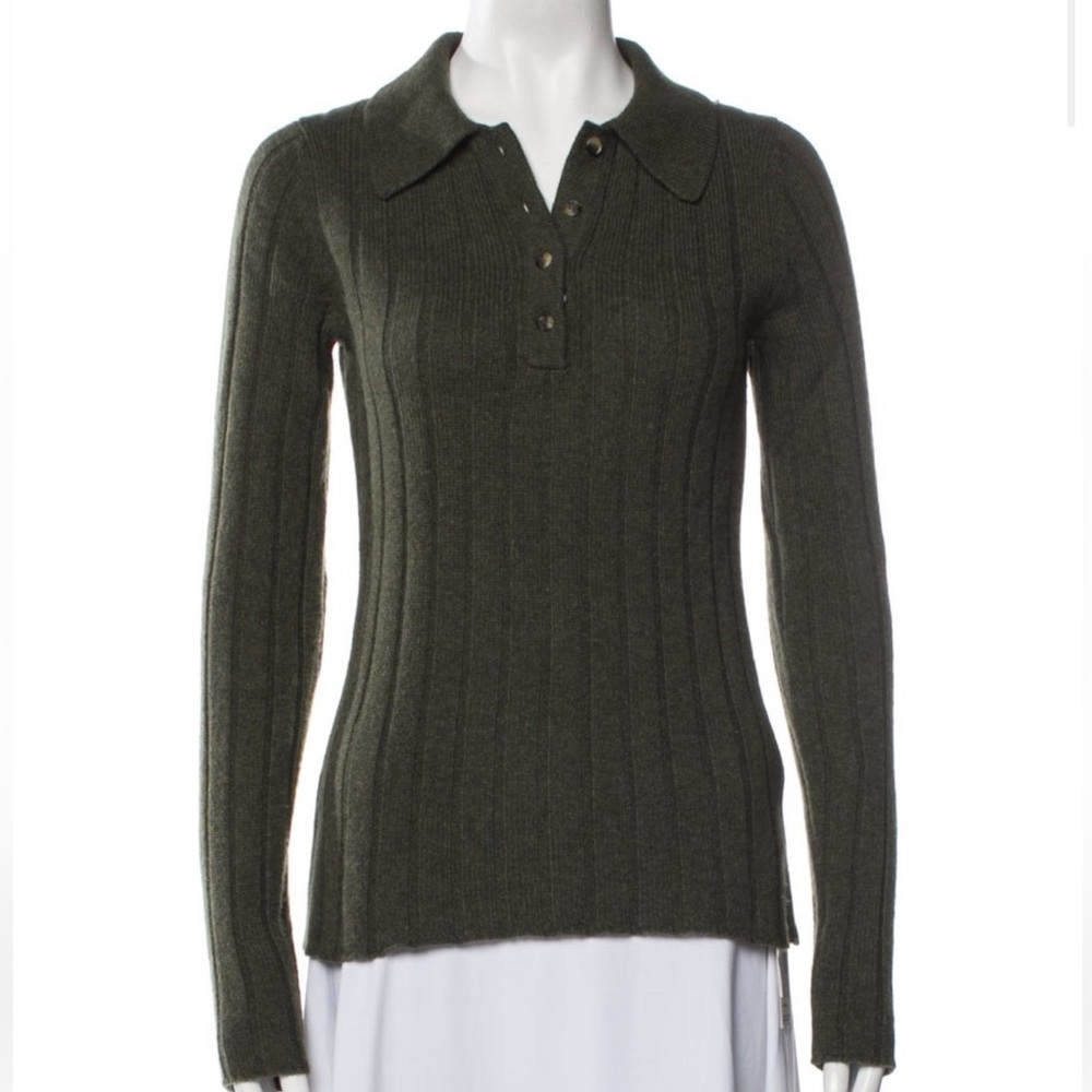 KHAITE Dark Green Ribbed Cashmere Sweater - S